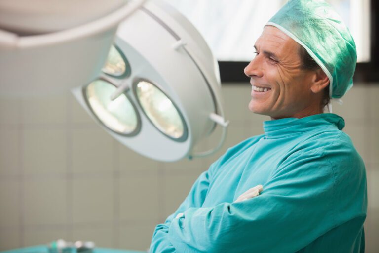 A shoulder replacement surgeon surgeon in an operating room.
